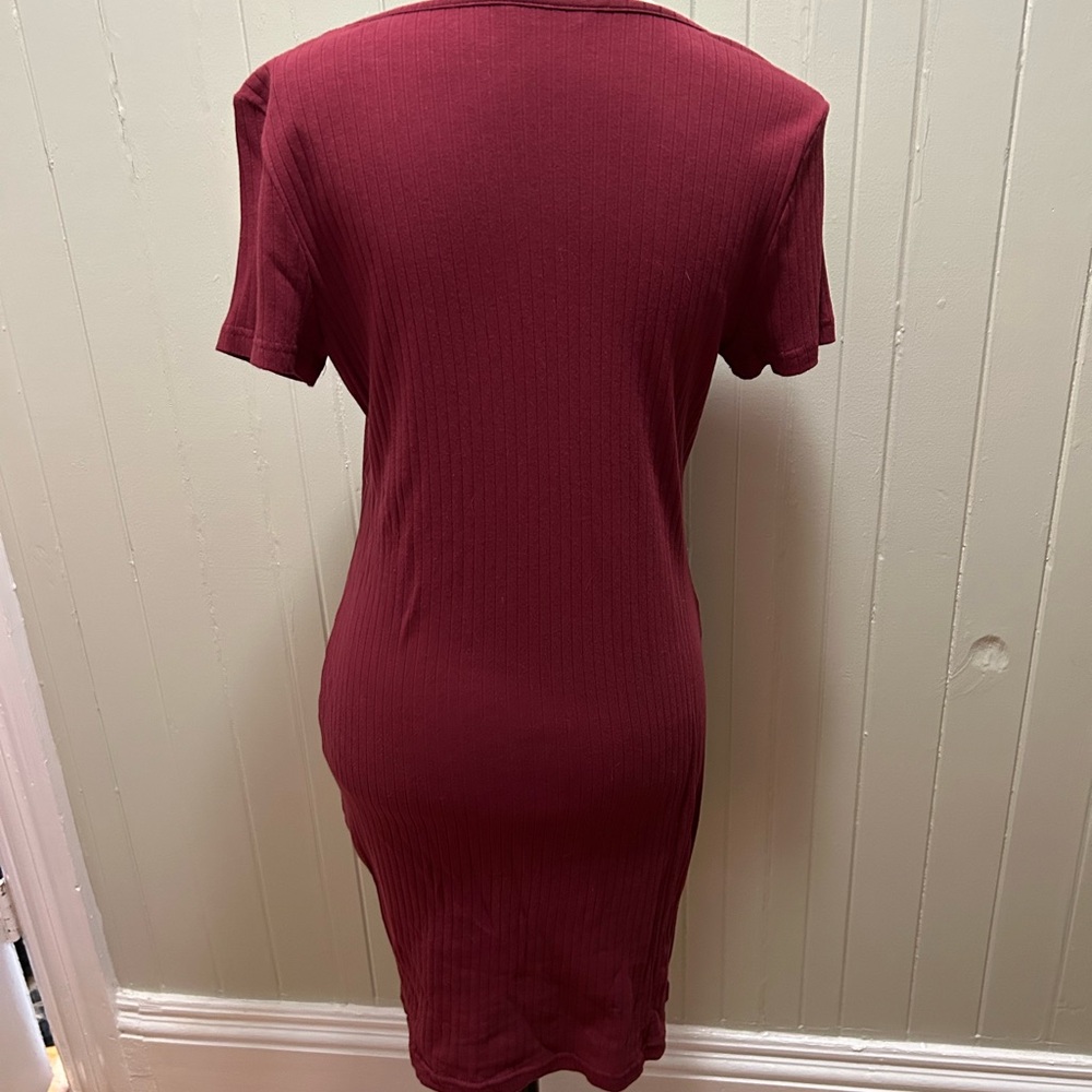 SHEIN BASICS Ribbed Split Neck Bodycon Mini Dress - Picture 2 of 5